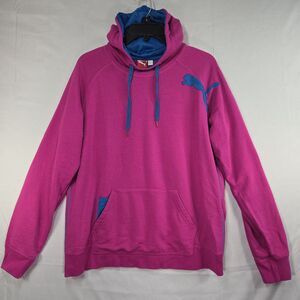 Puma Hoodie Sweatshirt Women's Large Magenta Pink & Blue Embroidered Pullover